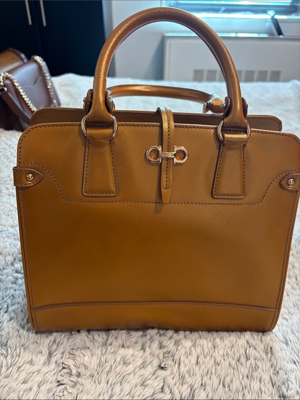 Salvatore Ferragamo Cognac Leather Top-Handle Satchel